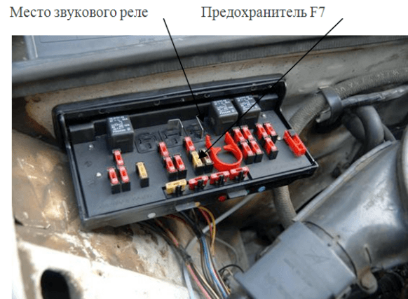 Место звукового реле и предохранитель